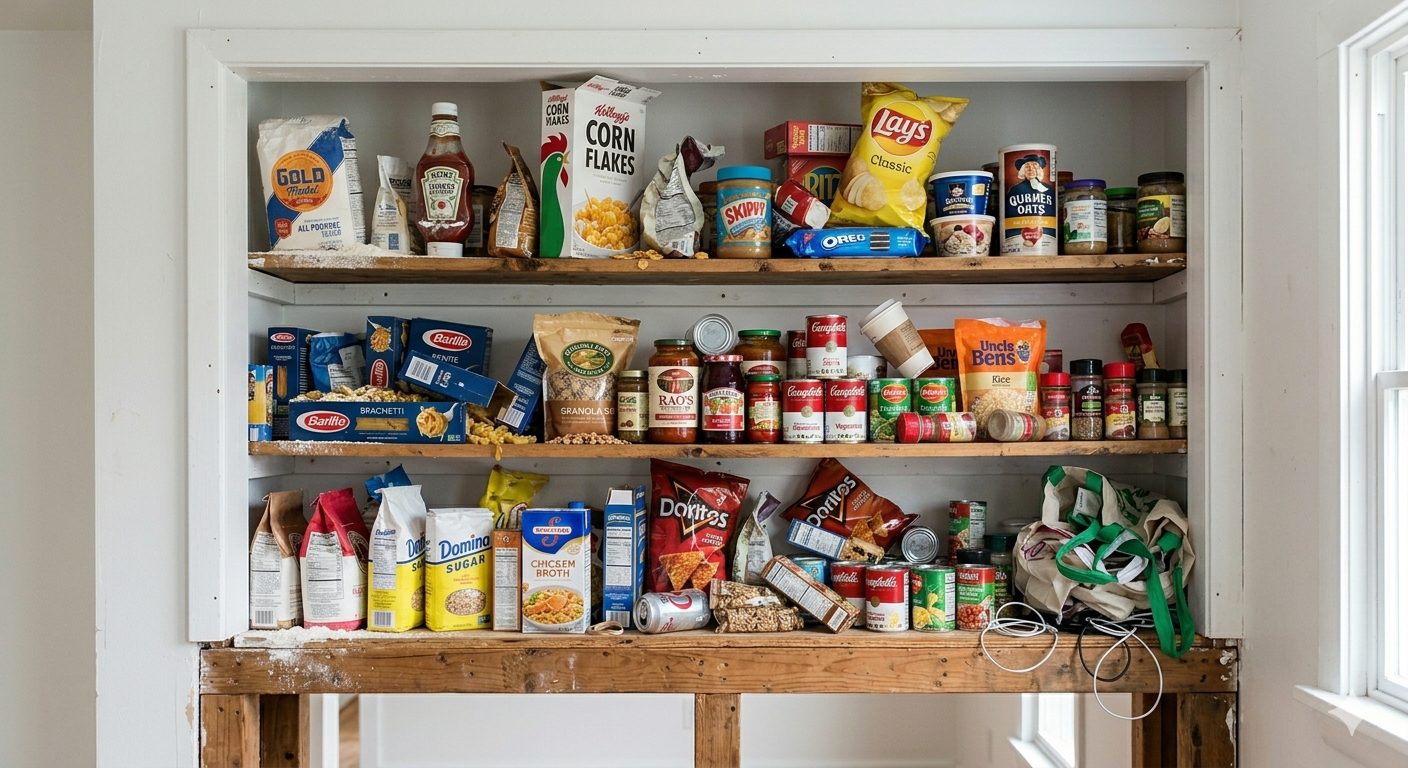 Cluttered pantry before organizing